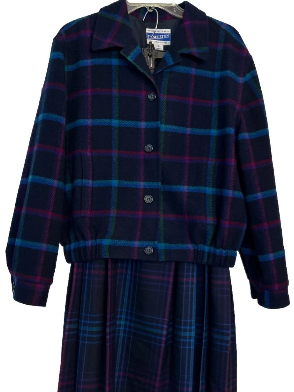 VTG Pendleton Women Virgin Wool Plaid Balmer Jacket Sz M & Matching Skirt Sz 14